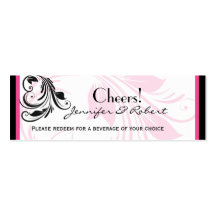 Black andDarkPinkFloralScroll Wedding Drink Ticket Business Card Template