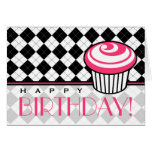Black Argyle  Birthday Card with Pink Cupcake
