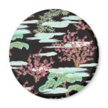 Black Asian Cherry Blossom Print Fridge Magnet