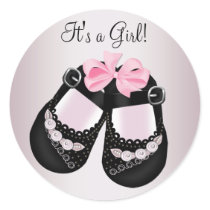 Black Baby Shoes Pink Baby Shower Stickers