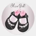 Black Baby Shoes Pink Baby Shower Stickers