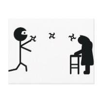 black bad ninja fighting granny post cards