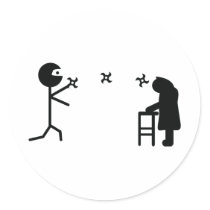 black bad ninja fighting granny round stickers