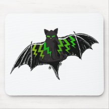 BLACK BAT WITH GREEN LIGHTNING ON WINGS MOUSE PADS