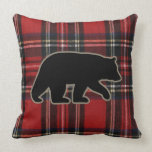 Black Bear Silhouette on Red Plaid pillows
