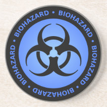 Black & Blue Biohazard Symbol Coaster w/ Text