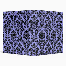 Black & Blue Damask 3 Ring Binders
