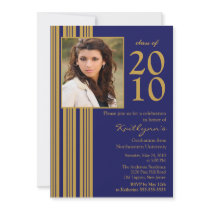Black, Blue & Gold Photo Graduation Invitation