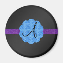 Black blue roses monogram magnet