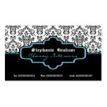 Black blue white damask interiors business cards