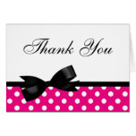 Black Bow Pink Polka Dots Thank You Greeting Card