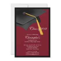 Black Burgundy Grad Cap Graduation Party Custom Announcements