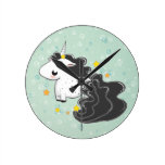 black cartoon unicorn with stars clock wall clocks