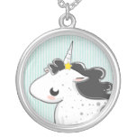 Black cartoon unicorn with stars Necklace