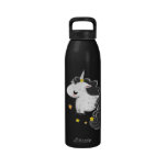 Black cartoon unicorn with stars water bottles