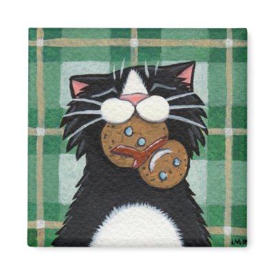 Black Cat and Gingerbread Snowman Magnet by LisaMarieArt