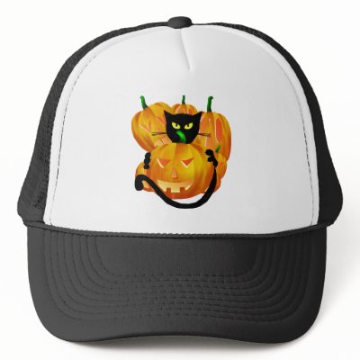 *Black Cat and Pumpkins Mesh Hat by Lotacats