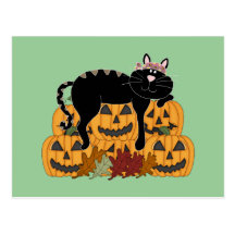 Black Cat and Pumpkins Postcards