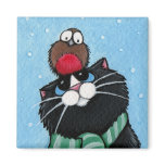 Black Cat and Robin Festive Magnet