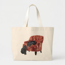 Black Cat and Scottish Terrier in a Red Chair Canvas Bag