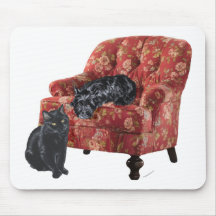 Black Cat and Scottish Terrier in a Red Chair Mousepad