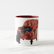 Black Cat and Scottish Terrier in a Red Chair Coffee Mug