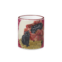 Black Cat and Scottish Terrier in a Red Chair Coffee Mugs