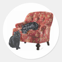 Black Cat and Scottish Terrier in a Red Chair Stickers