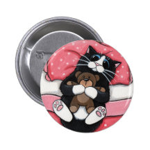 Black Cat and Teddy - Cat Art Button
