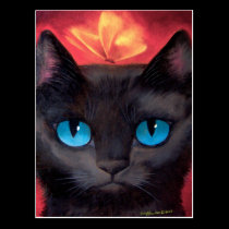 Black Cat Art  & Butterfly - Multi postcards