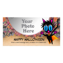 Black Cat...Away! Halloween PhotoCard Template Customized Photo Card