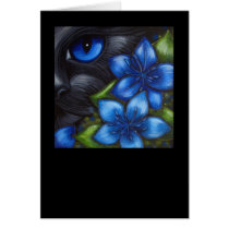 BLACK CAT - BLUE FLOWERS CUSTOMIZE Card