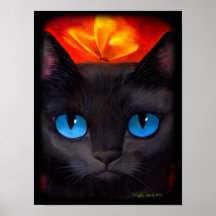 Black Cat Butterfly Painting Art - Multi Posters