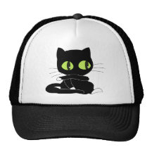 Black cat cartoon trucker hat