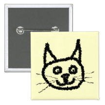 Black cat face cartoon. On Cream. Button