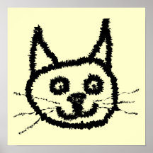 Black cat face cartoon. On Cream. Print