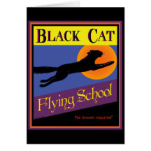 Black Cat Flying School Halloween Art Card