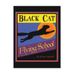 Black Cat Flying School Vintage Halloween Postcard