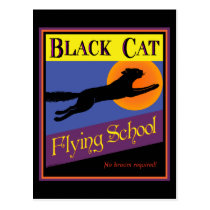 Black Cat Flying School Vintage Halloween Postcard postcards