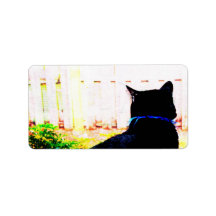 Black Cat From Back Looking Out Window Custom Address Labels