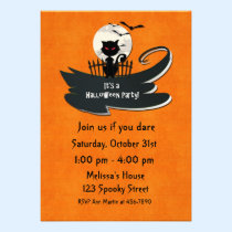 Black Cat, Full Moon Halloween Invitation invitations