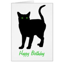 Black Cat Green Eyes Birthday Cards