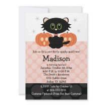 Black Cat Halloween Birthday Invitations