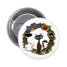 Black Cat Halloween Button