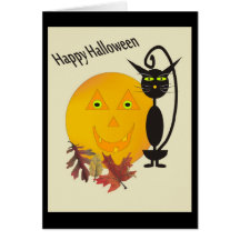 Black Cat Halloween Greeting Card