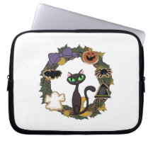 Black Cat Halloween Laptop Sleeve