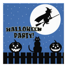 Black Cat Halloween Party Invitation