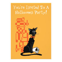 Black Cat Halloween Party Invitation