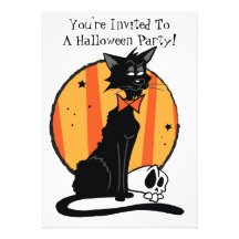 Black Cat Halloween Party Invitation