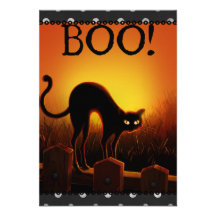 Black Cat Halloween Party Invitation